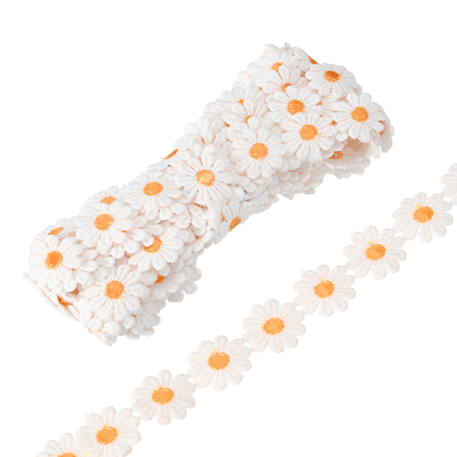 5 Yards 1 Inch Wide Delicate Floral Edge Lace Trim, White-Orange Red