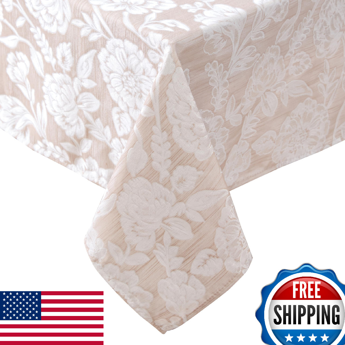 Laura Ashley Annaleigh Jacquard Tablecloth - Wrinkle Resistant Dining Decor