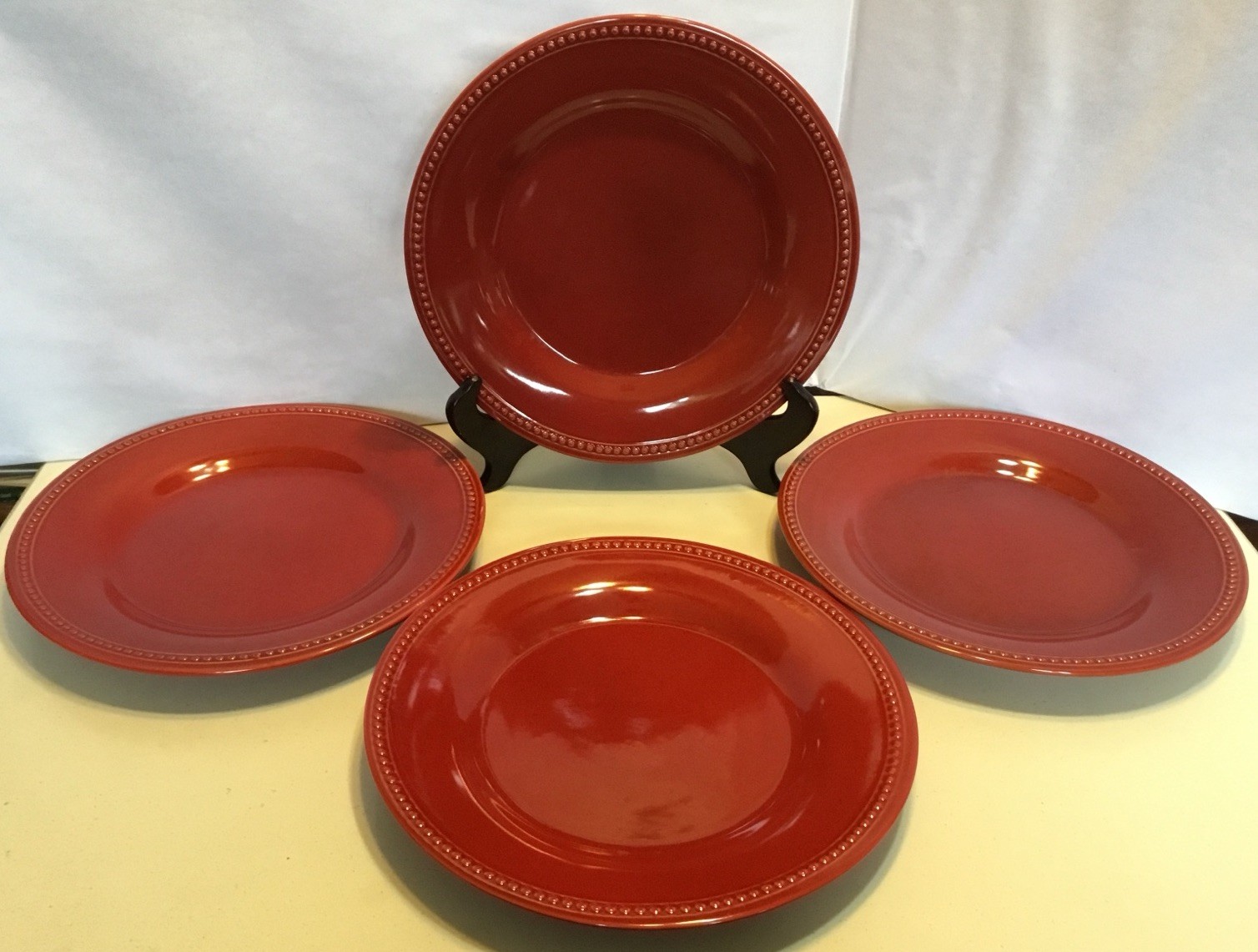 4 Pier 1 Imports Spice Route Paprika Red Orange Stoneware Dinner Plates B