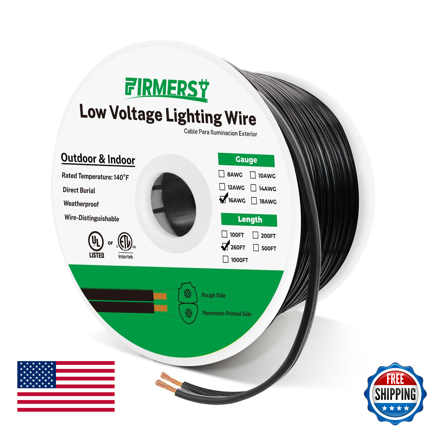 FIRMERST 16/2 Low Voltage Landscape Wire Outdoor Lighting Cable 260FT Heavy Duty