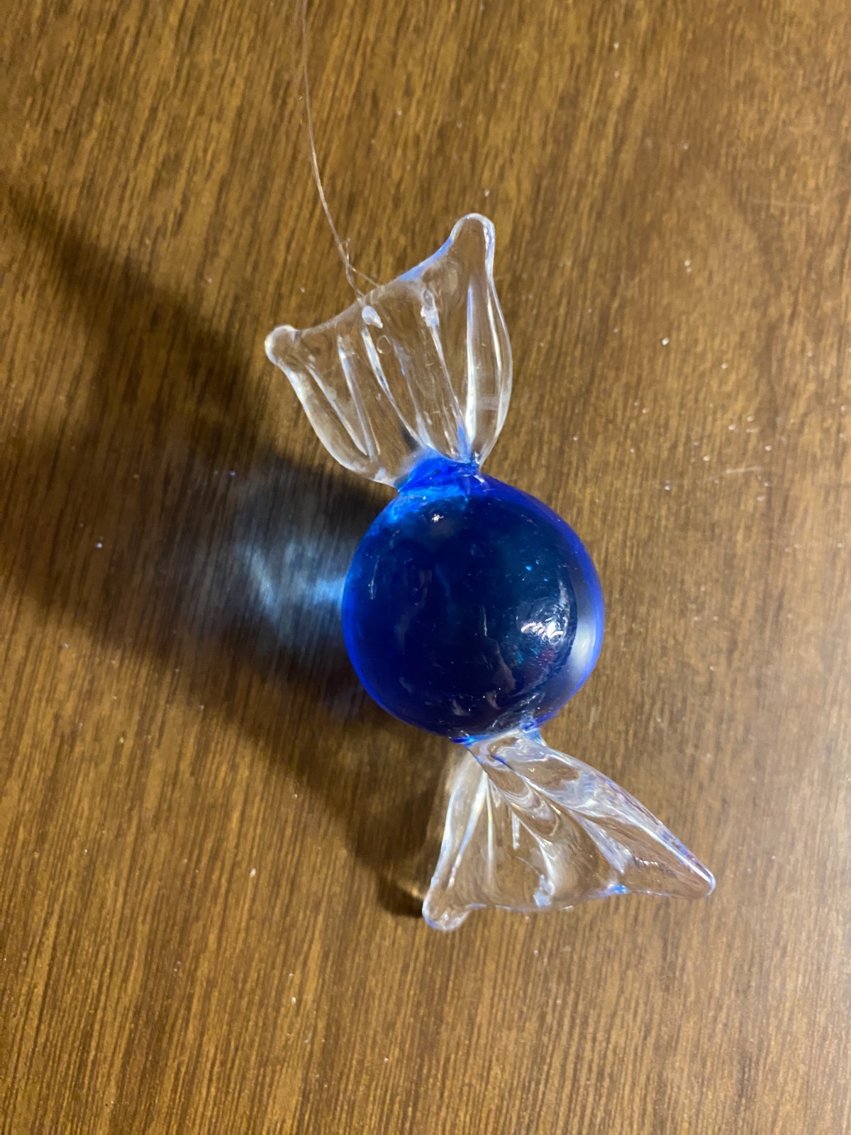Vintage Blue Glass Piece of Wrapped Candy Christmas Ornament 3.5"