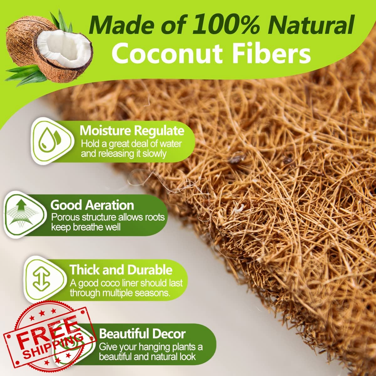 TigeJoy 2PC 12'' Coco Coir Liners - Hanging Basket Planter Inserts