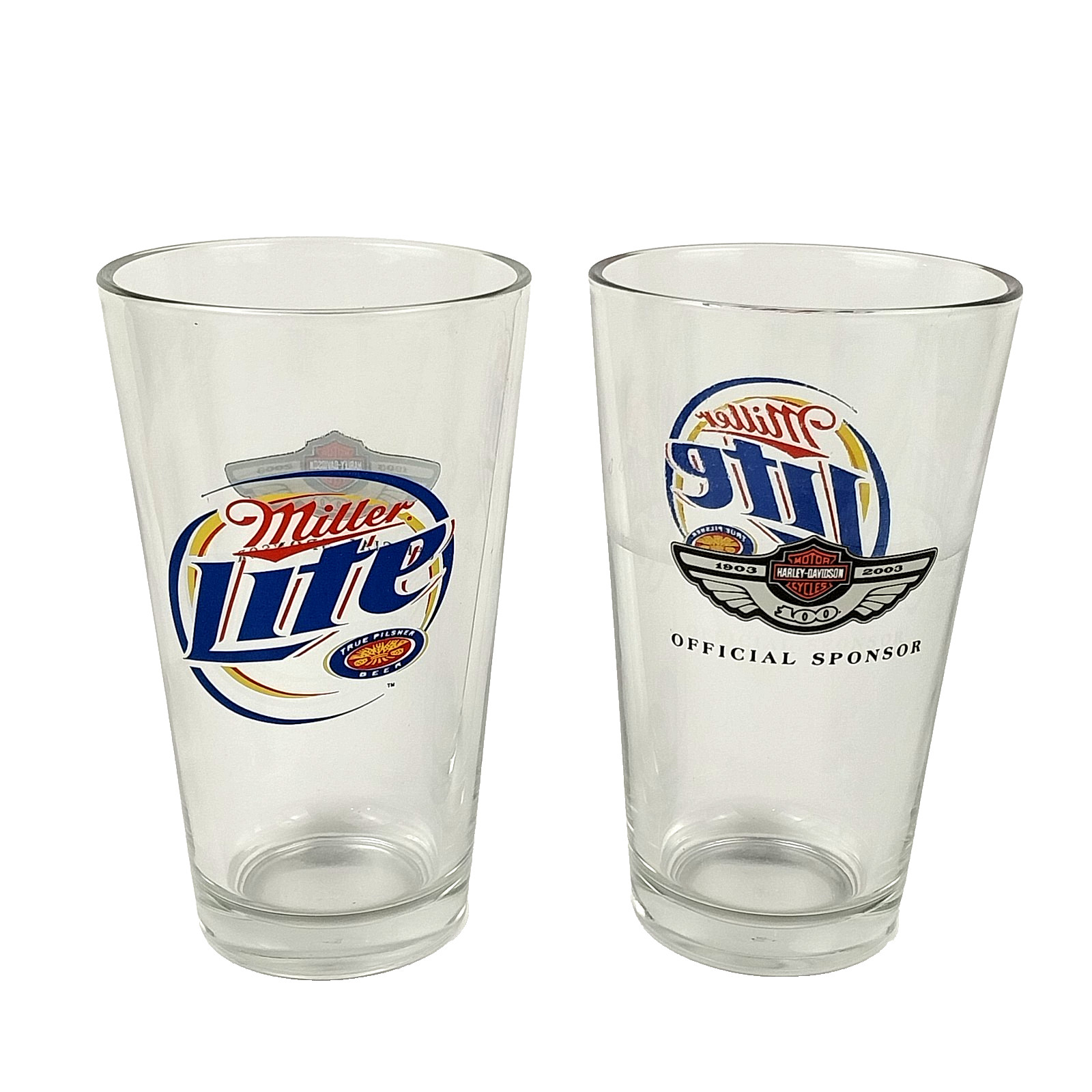 Libbey 2003 Miller Lite Beer Harley Davidson Official Sponsor Heavy Glass 2-Pc