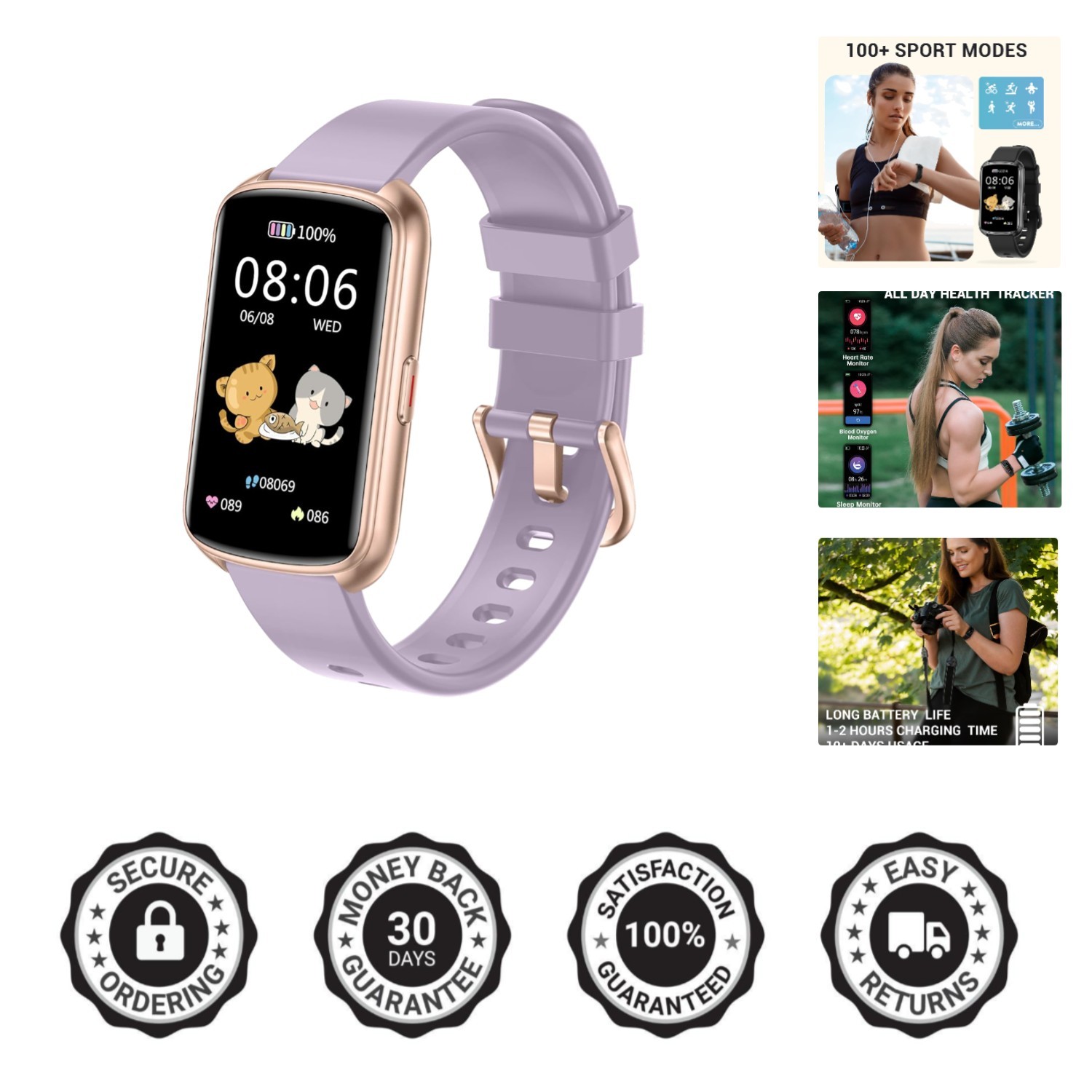 Light Purple 1.47 Inch Fitness Tracker: Waterproof Smartwatch for Active Life...