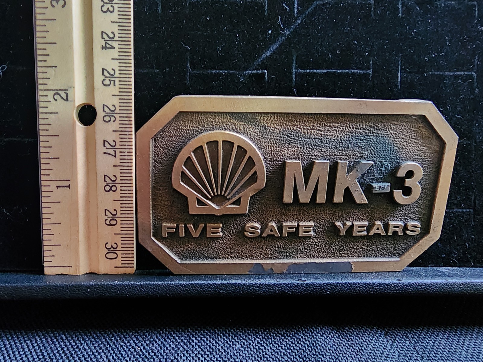 Vintage Belt Buckle Solid Brass Shell Chemical MK-3 5 Yr Safety Company Buckle 