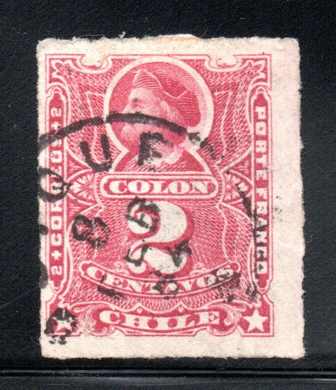 CHILE,  COLON RULETEADO, MATASELLOS IQUIQUE 1884, GUERRA DEL PACIFICO (GDP-16)