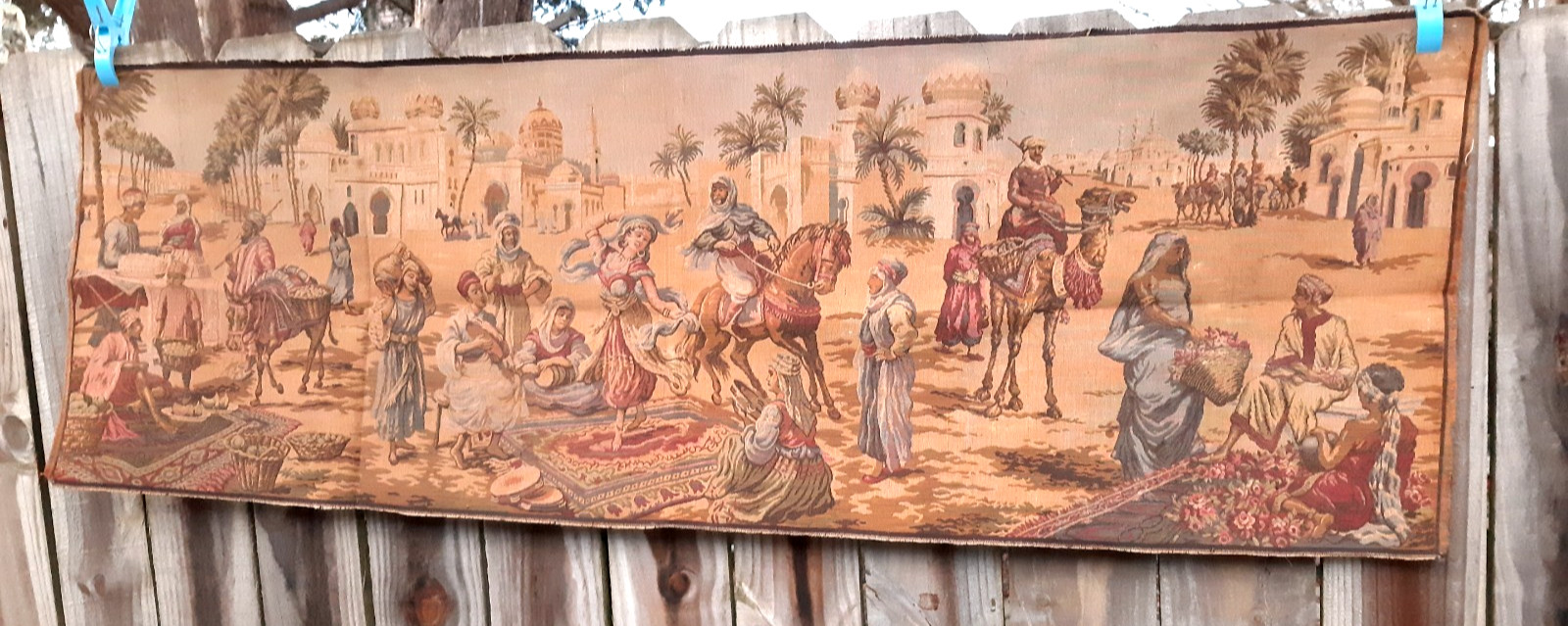 Antique French Tapestry , Arabian Scenic Tapestry