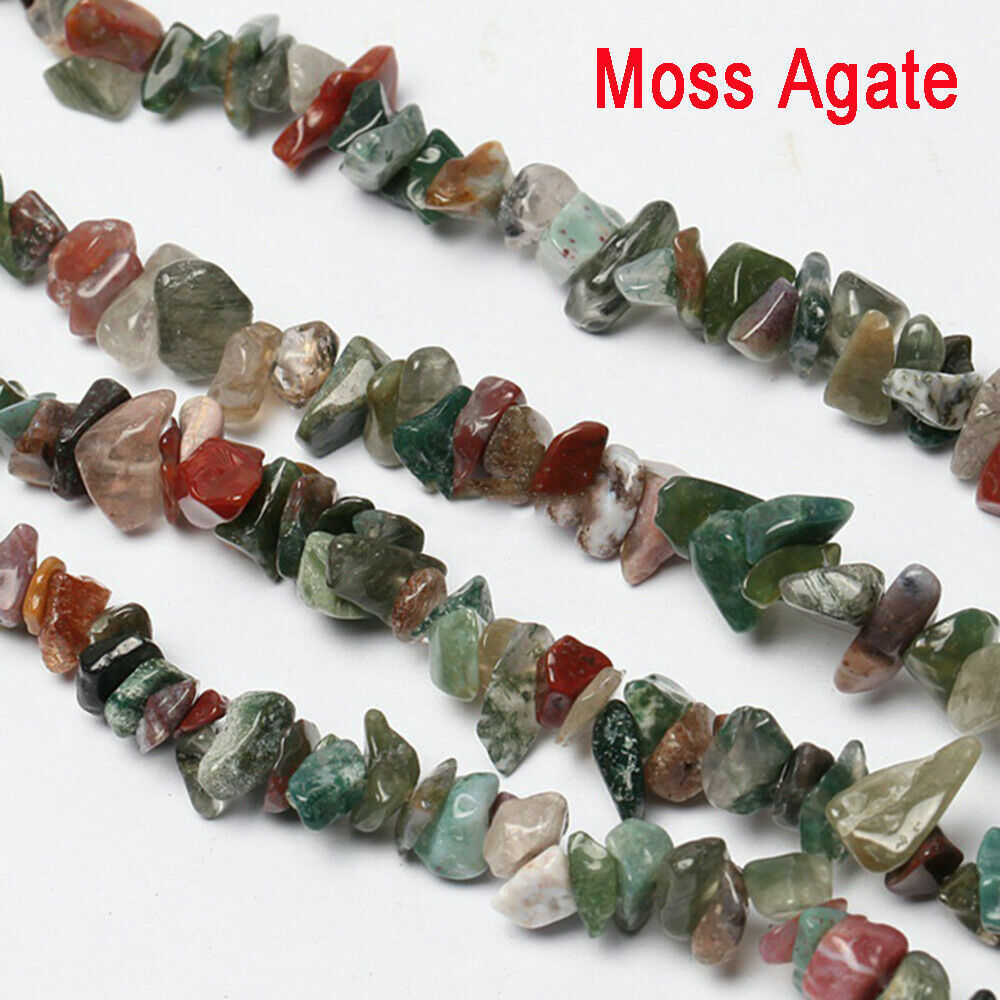 10 String（10X34"）Moss Agate Natural Gemstone Chips Beads or Jewelry Making 5-8mm