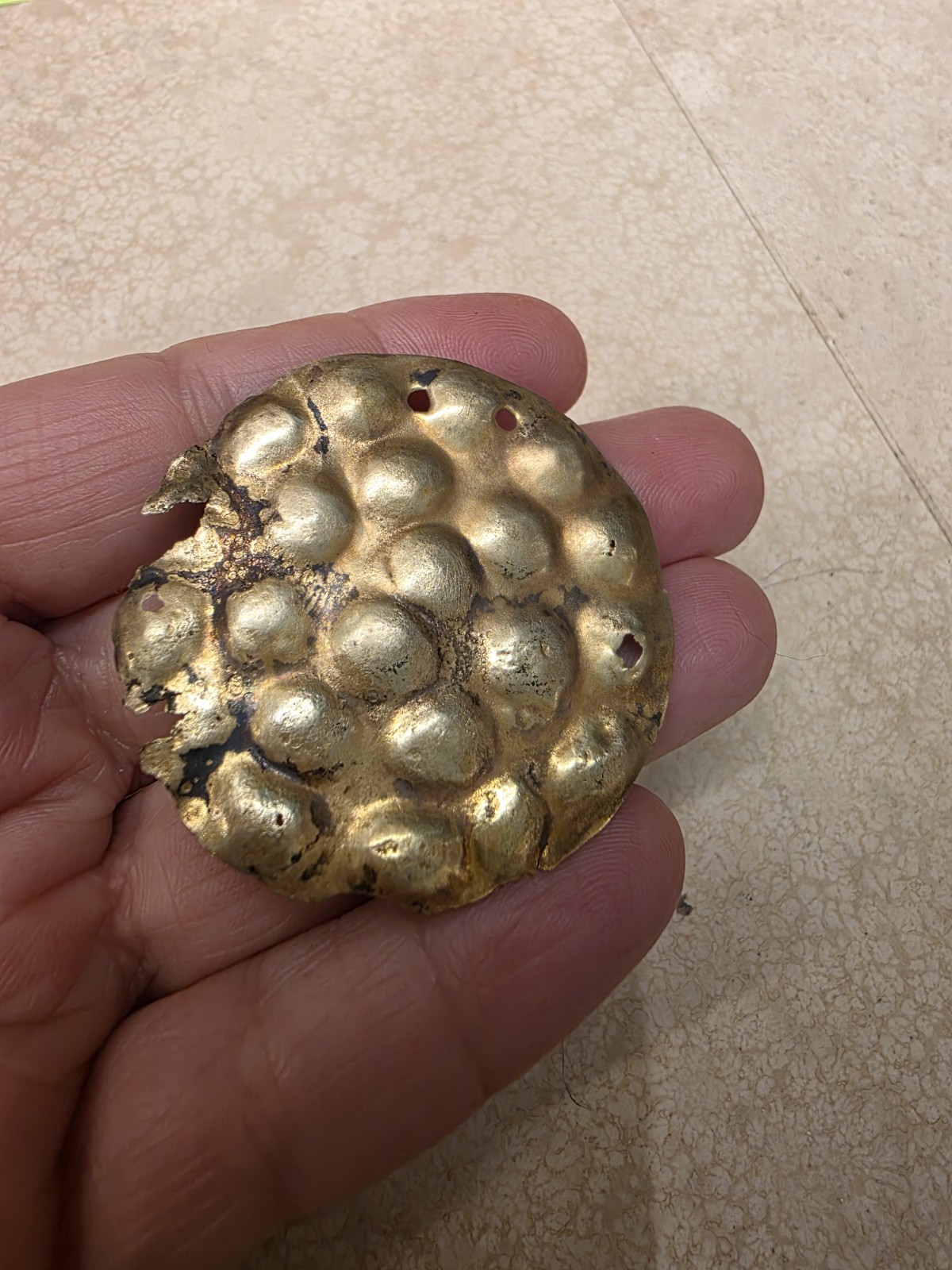 Pre-Columbian Chimu Applique Disc Pendant Gold Over Silver 