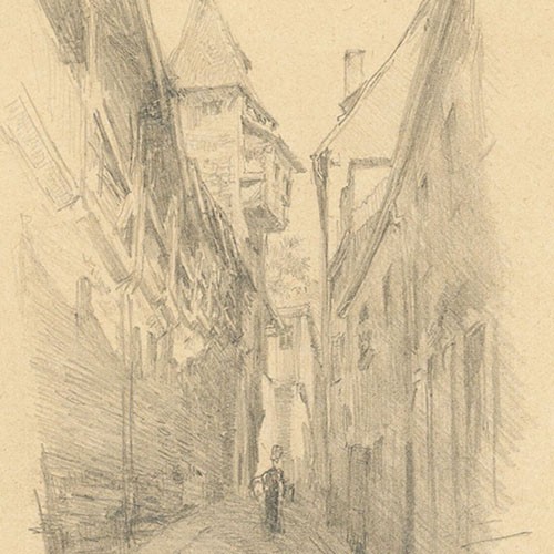 Georg Schmidt Nuremberg street view realism unique study drawing 1894