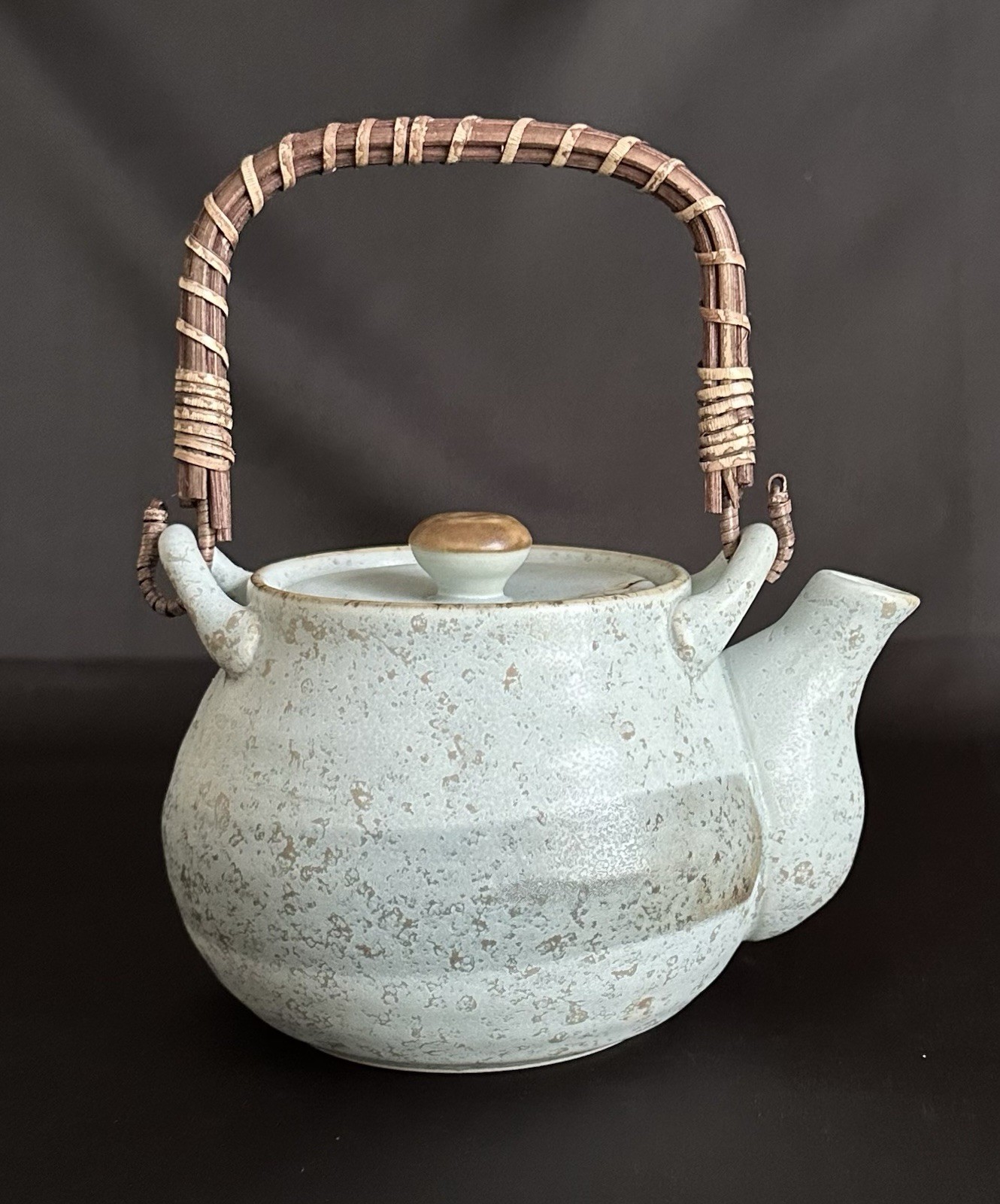 Miya Cherry Blossom Teapot Light Blue, Gray, Brown Bamboo Handle Made in Japan