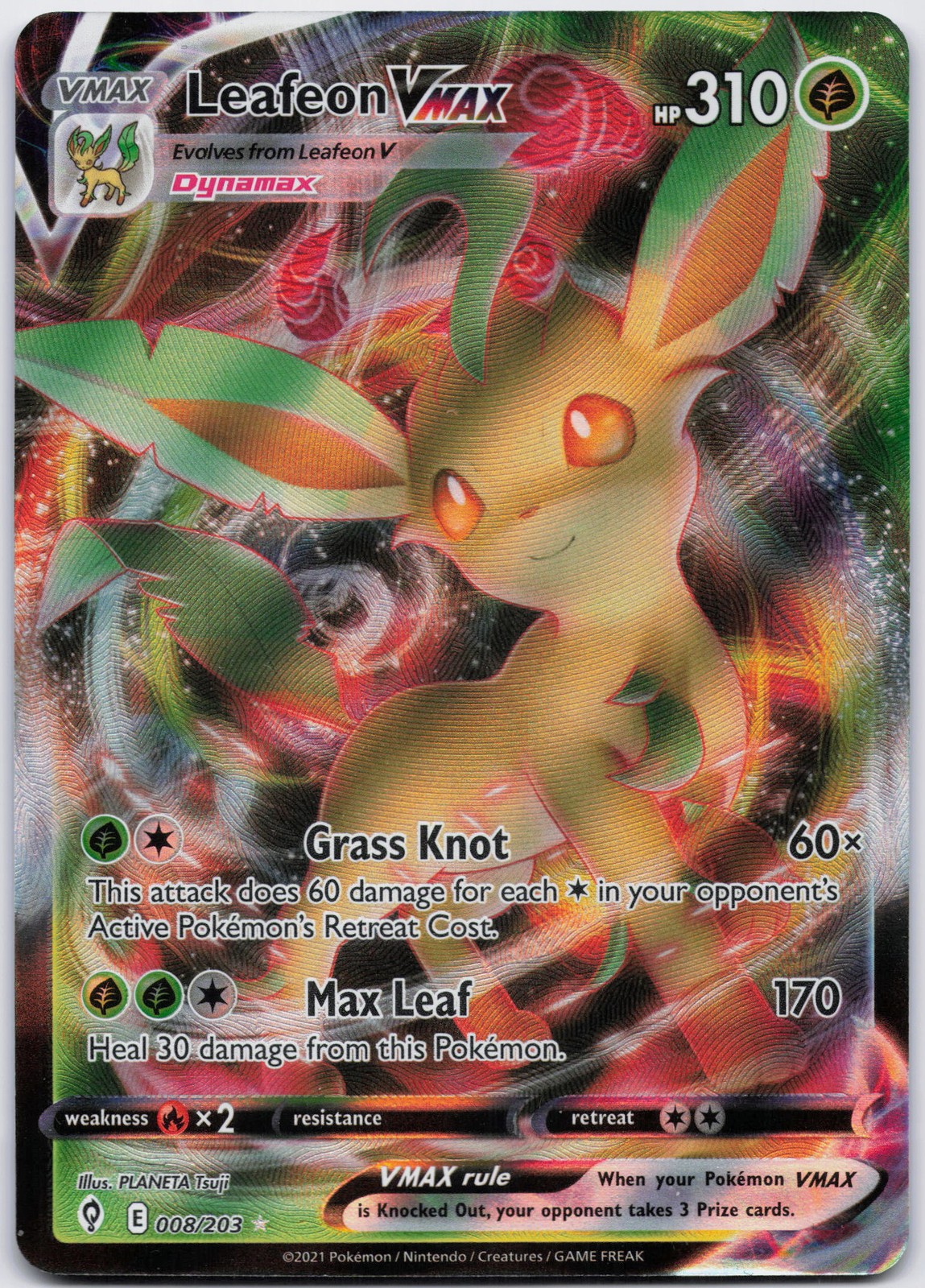 Leafeon VMAX Ultra Rare SWSH07: Evolving Skies 008/203 NM