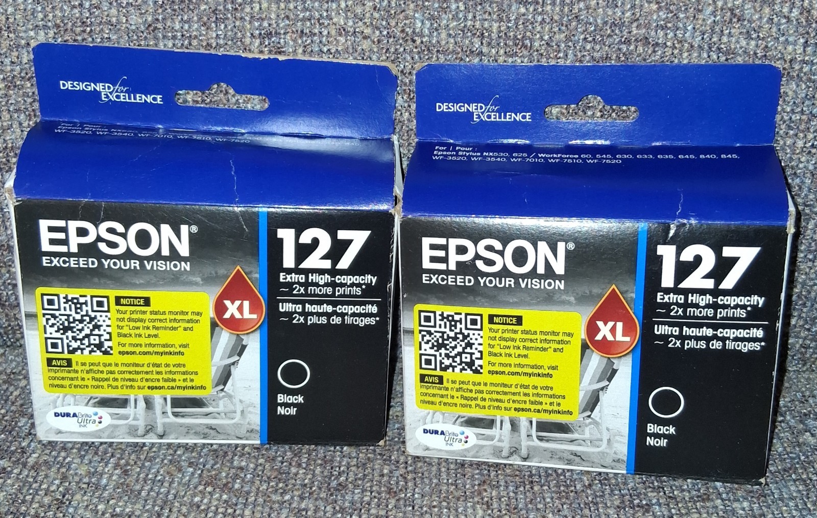 LOT of 2 Epson 127 XL High Capacity Ink Cartridges ~ Black (In Date) Sealed!