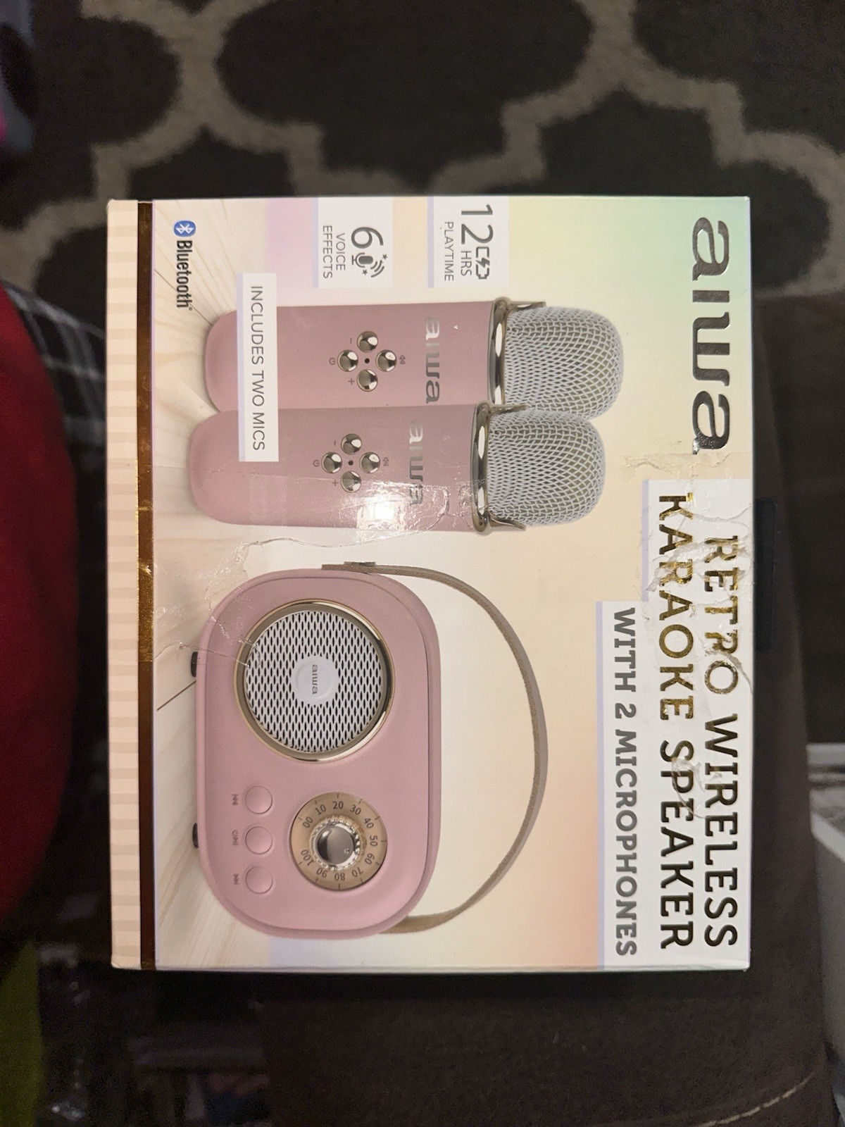 Aiwa Retro Wireless Karaoke Speaker Pink Bluetooth 2 Microphones 12hr Playtime