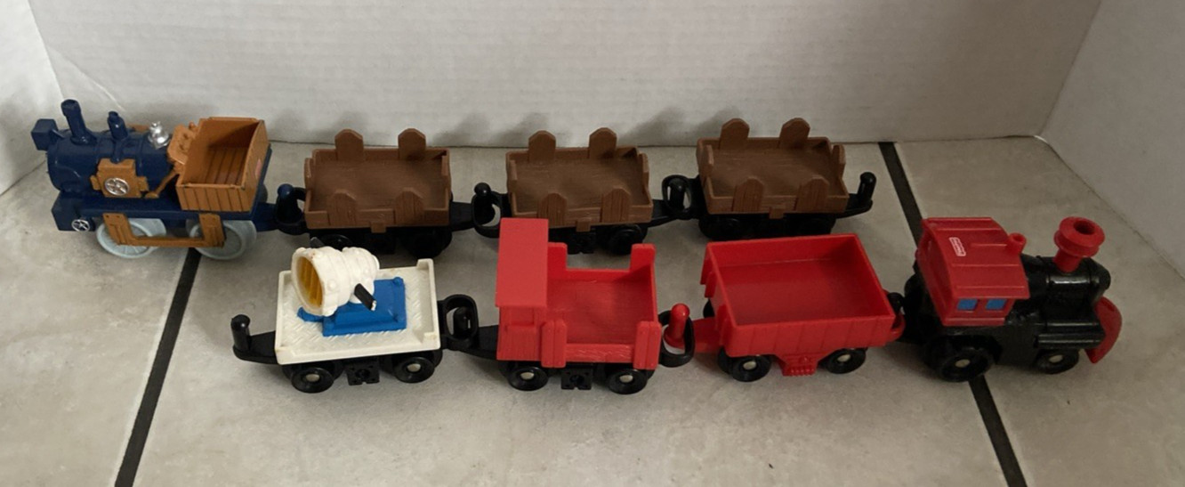 Two Fisher-Price Geotrax Geo Trax Push Trains 8 pieces *used*