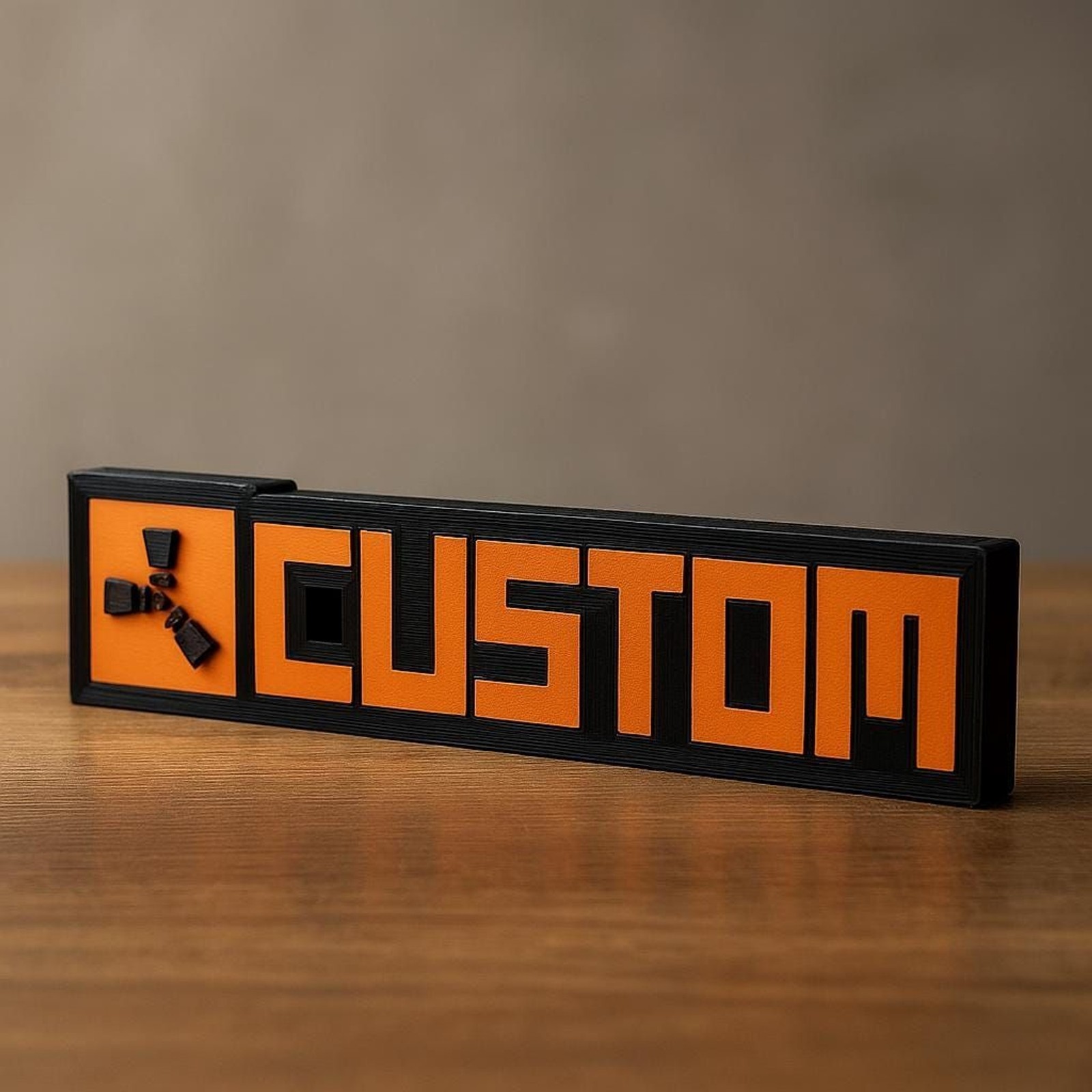 Custom Rust-Themed 3D Nameplate – Orange & Black Gamer Desk Sign
