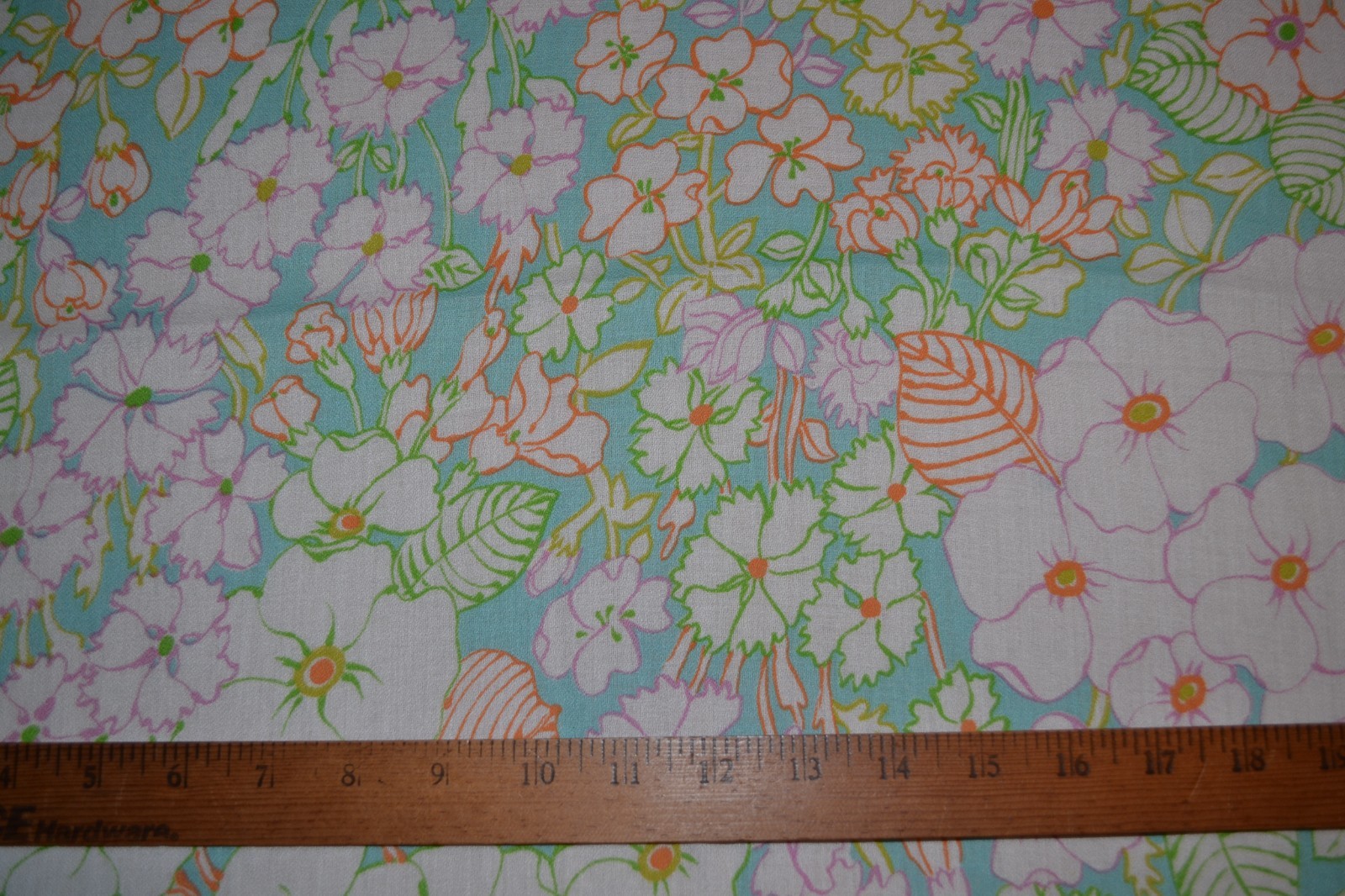 Cotton blend fabric, blue floral print, 44" x 1.6 yards, vintage, prewashed
