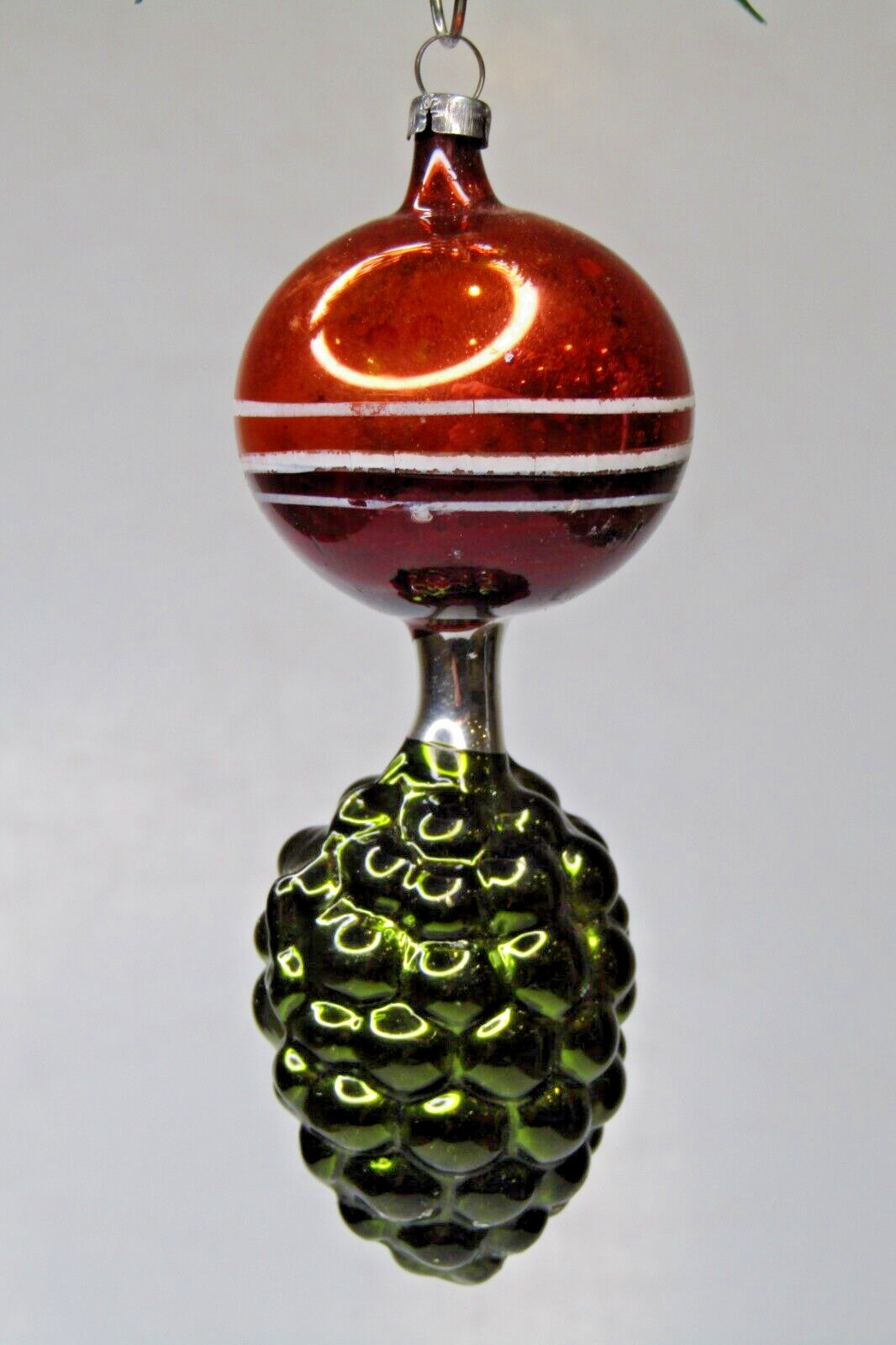 Vintage Blown Glass BERRY Tiered Teardrop Christmas Ornament Germany GREEN