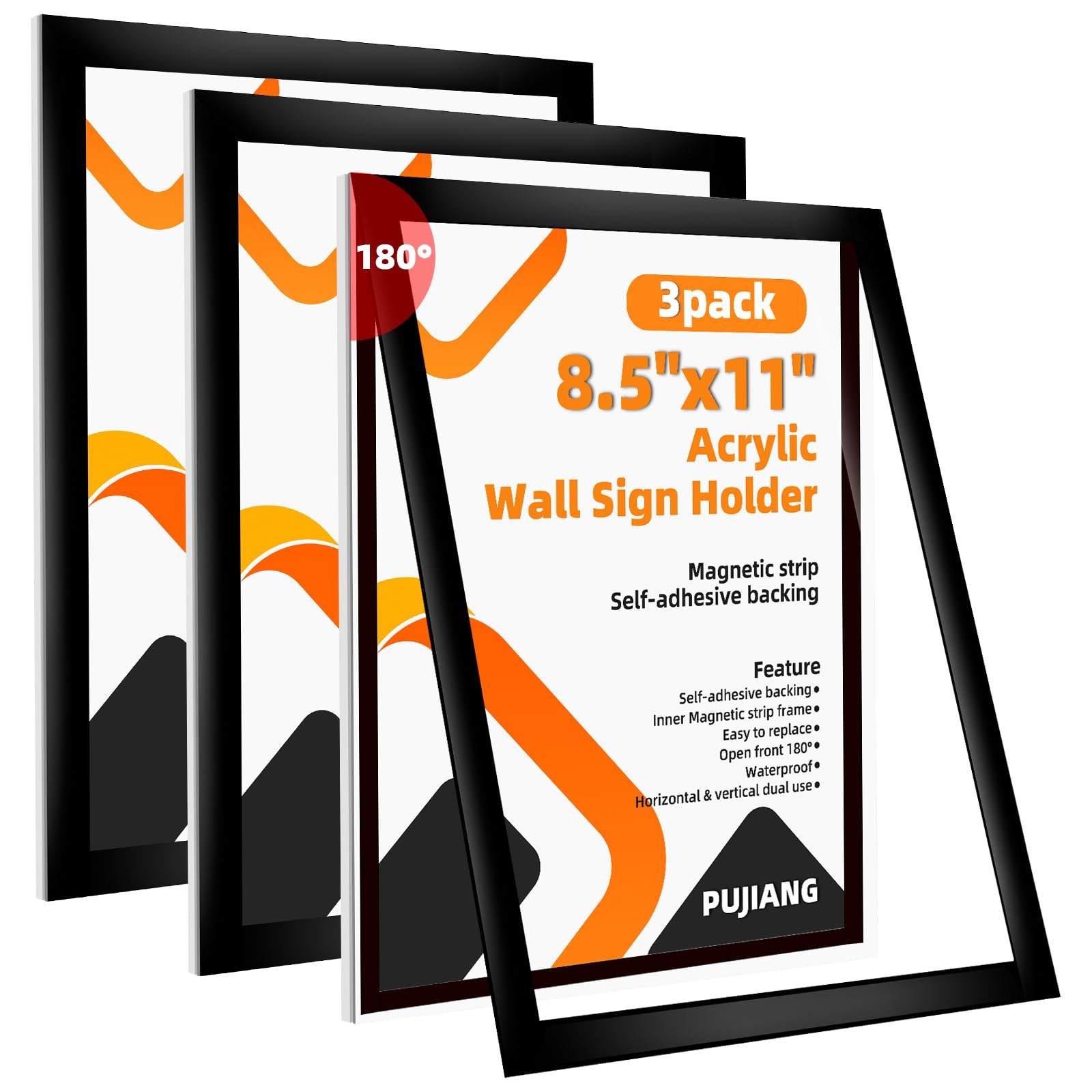 PUJIANG 3 Pack 8.5x11 Acrylic Sign Holder Wall Mount Frame Peel & Stick