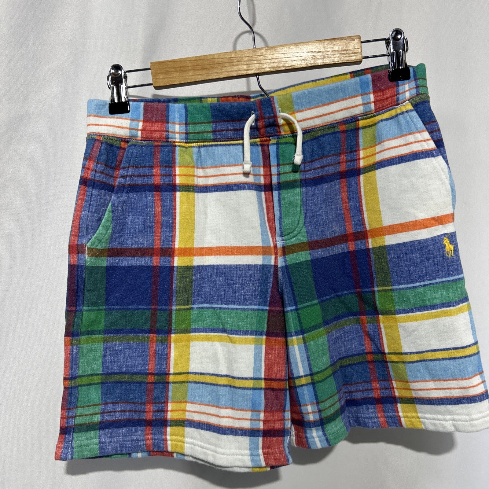Polo Ralph Lauren Shorts Youth Boys Sz L 14-16 Drawstring Fleece Plaid Multi