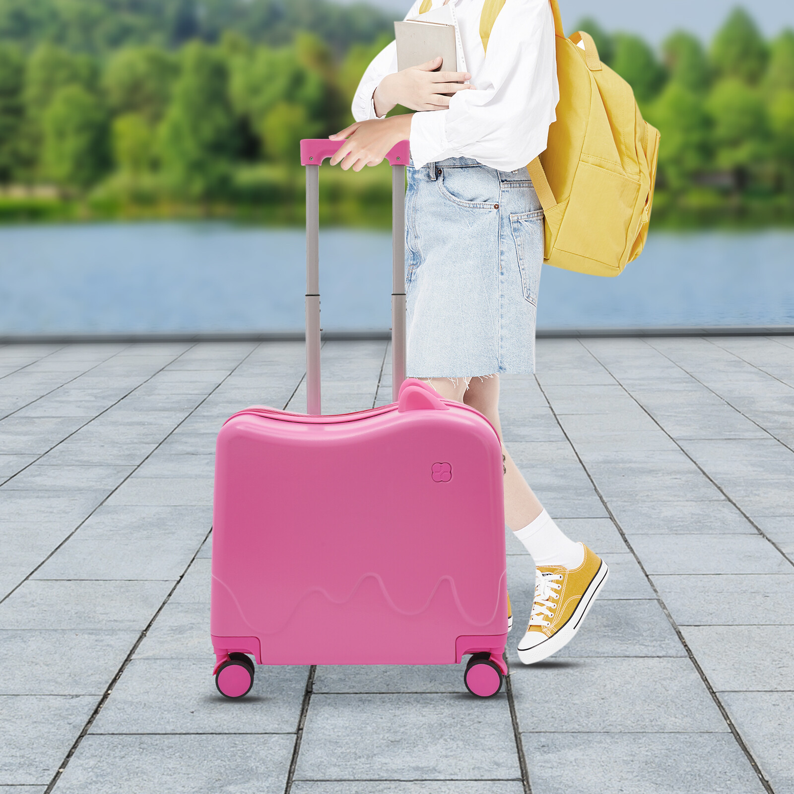 Kids Ride-On Suitcase Children Rolling Luggage Case Password Lock w/Stickers 18"