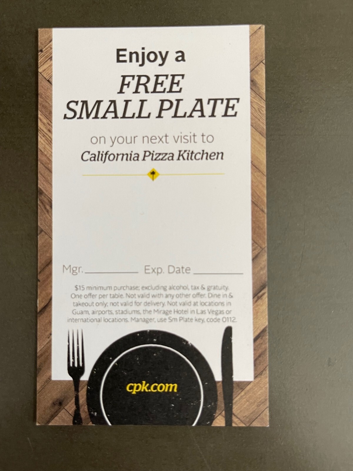 California Pizza Kitchen Small Plate Coupon Voucher!