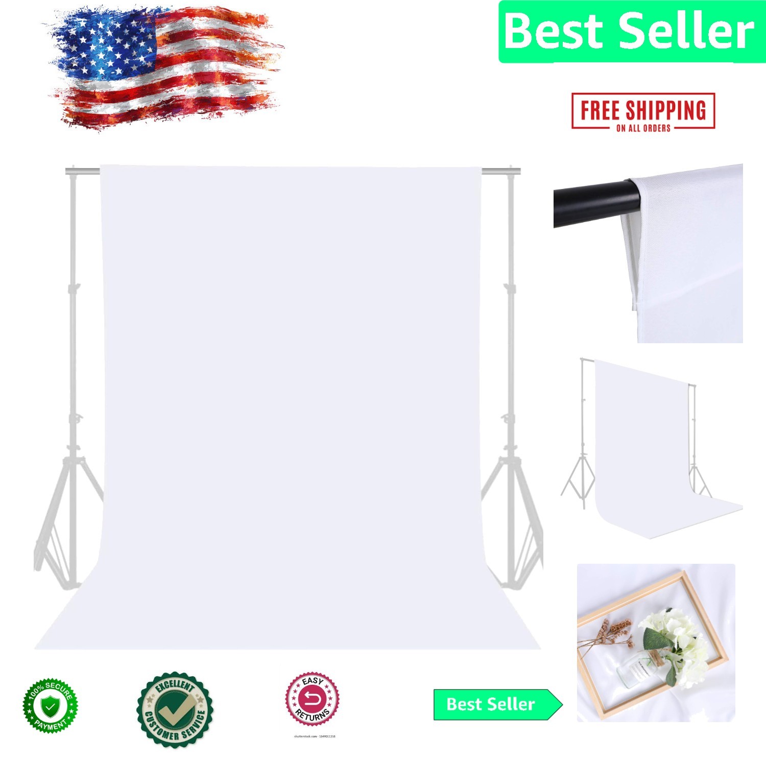 Water-Resistant 8FT x 10FT White Polyester Backdrop – Perfect for All Occasions