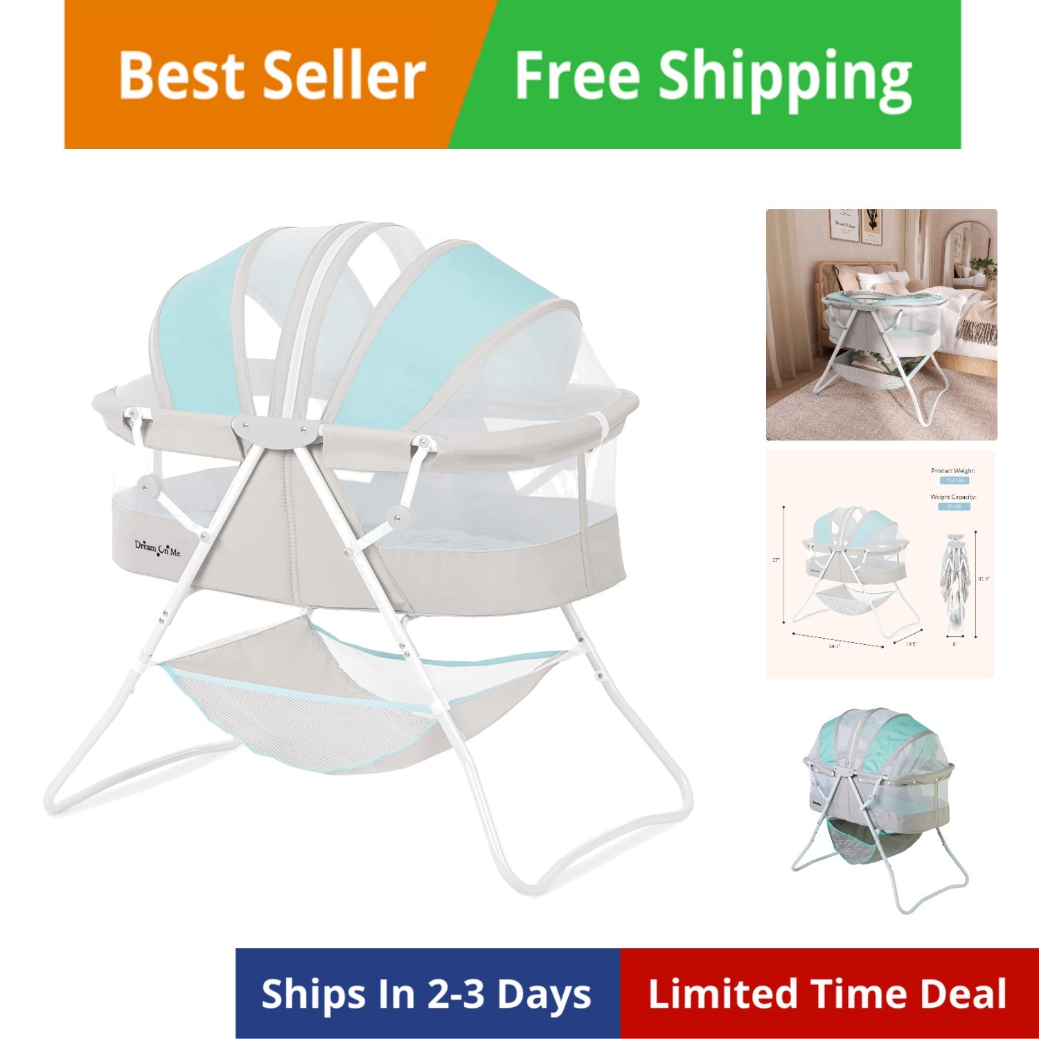 Karley Bassinet, Award Winner Lightweight Travel Baby Bassinet, Foldable Beds...