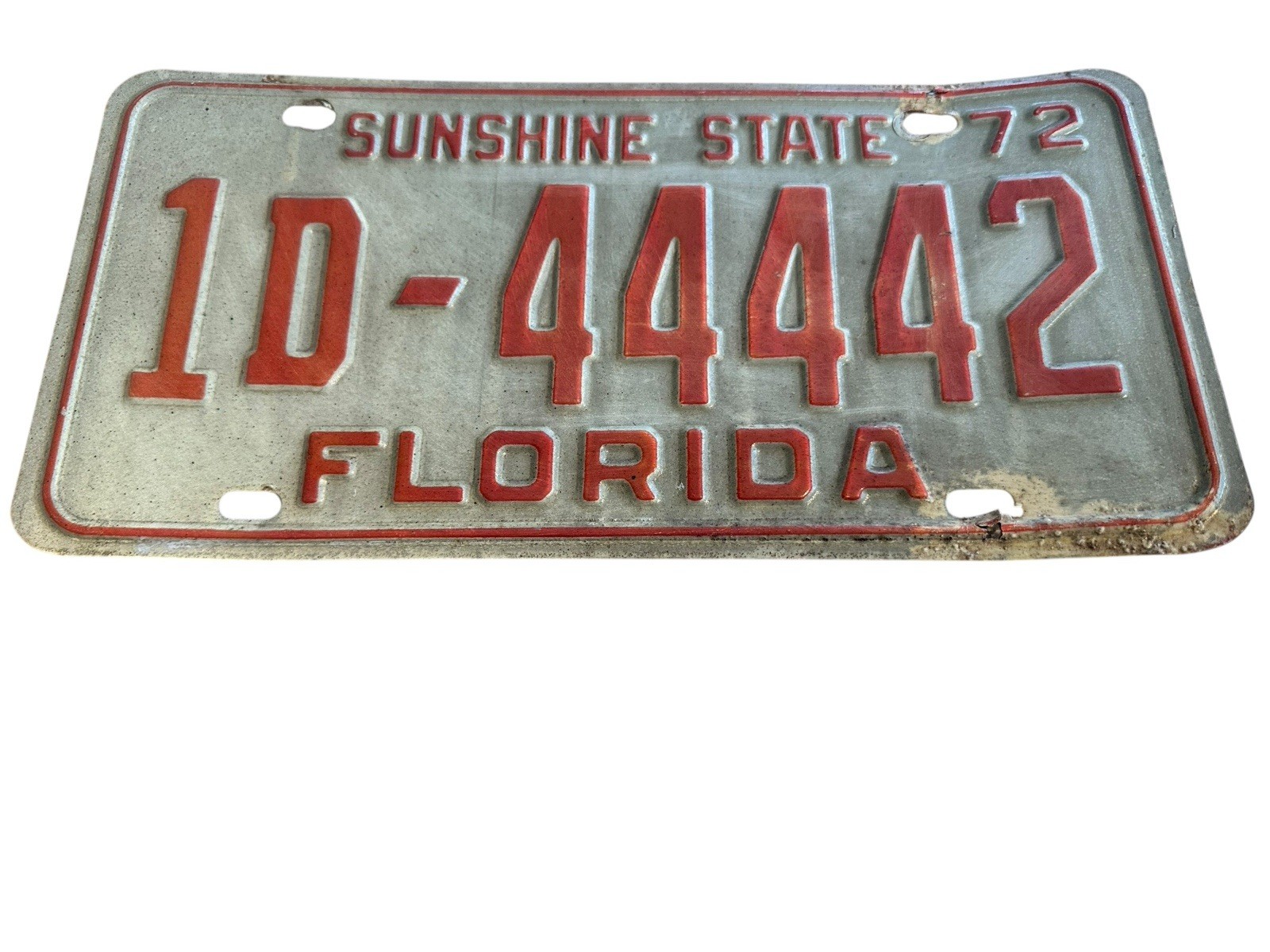Vintage 1972 Florida License Plate Sunshine State Orange Fair Condition