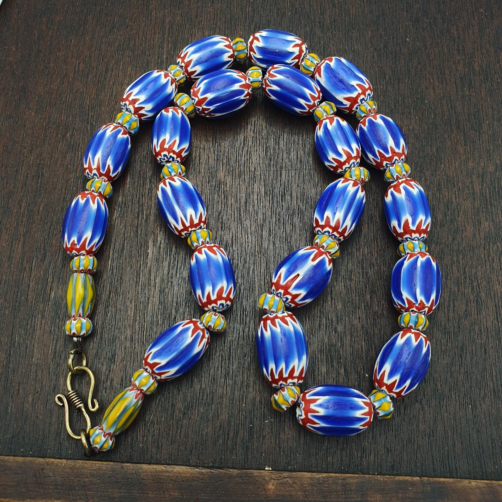 Blue chevron beads vintage old african glass beads long strand 15-16mm Gift