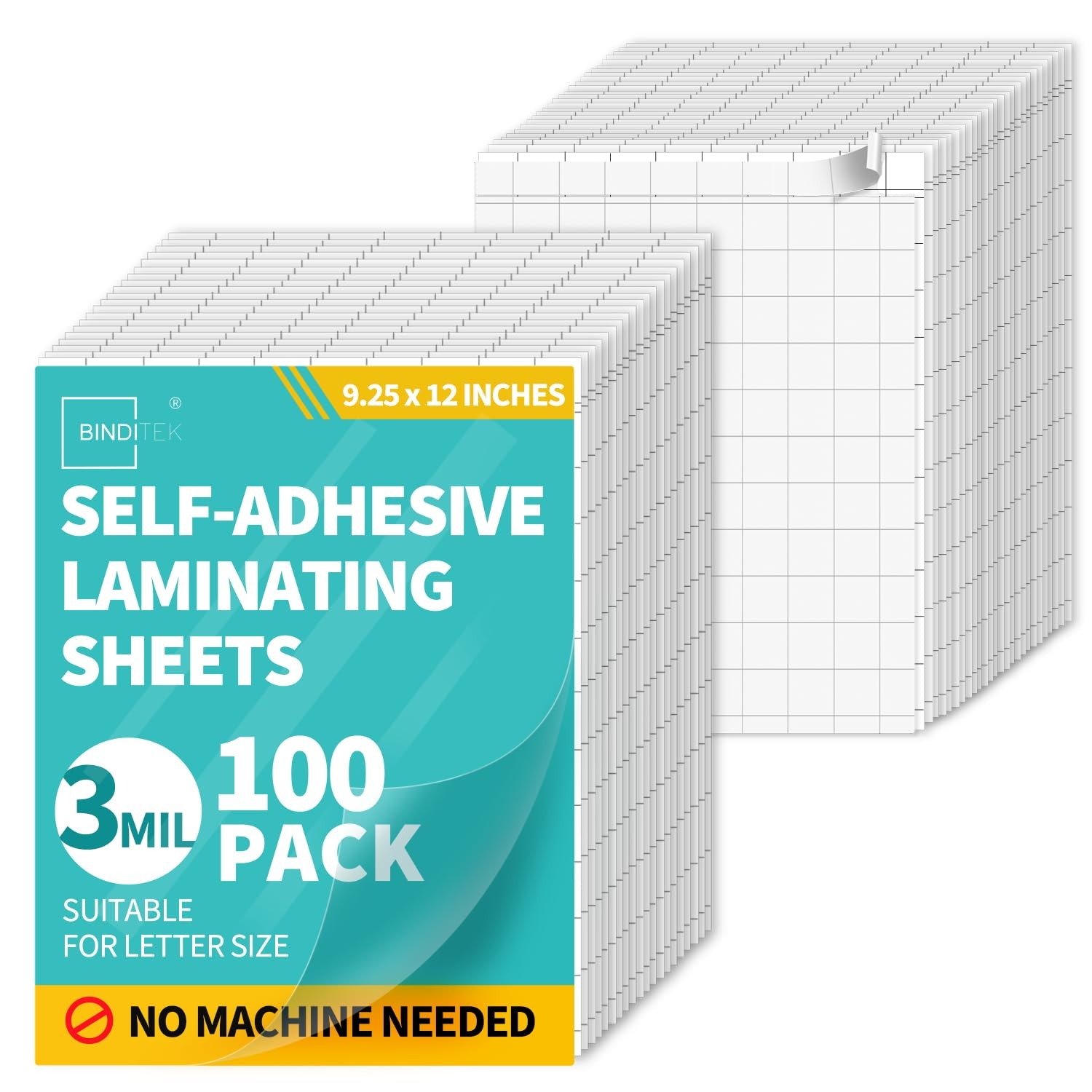 Binditek 100pk Self-Adhesive Laminating Sheets 9.25x12" Letter Size No Machine
