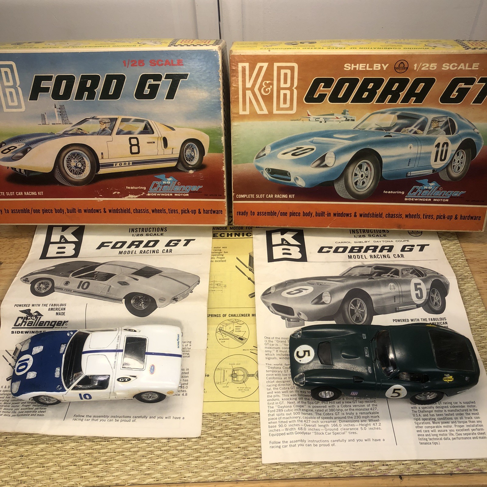 1960's 1/24 - 1/25 K&B Cobra GT & Ford GT Boxed Slot Car Good Tires Ready To Run