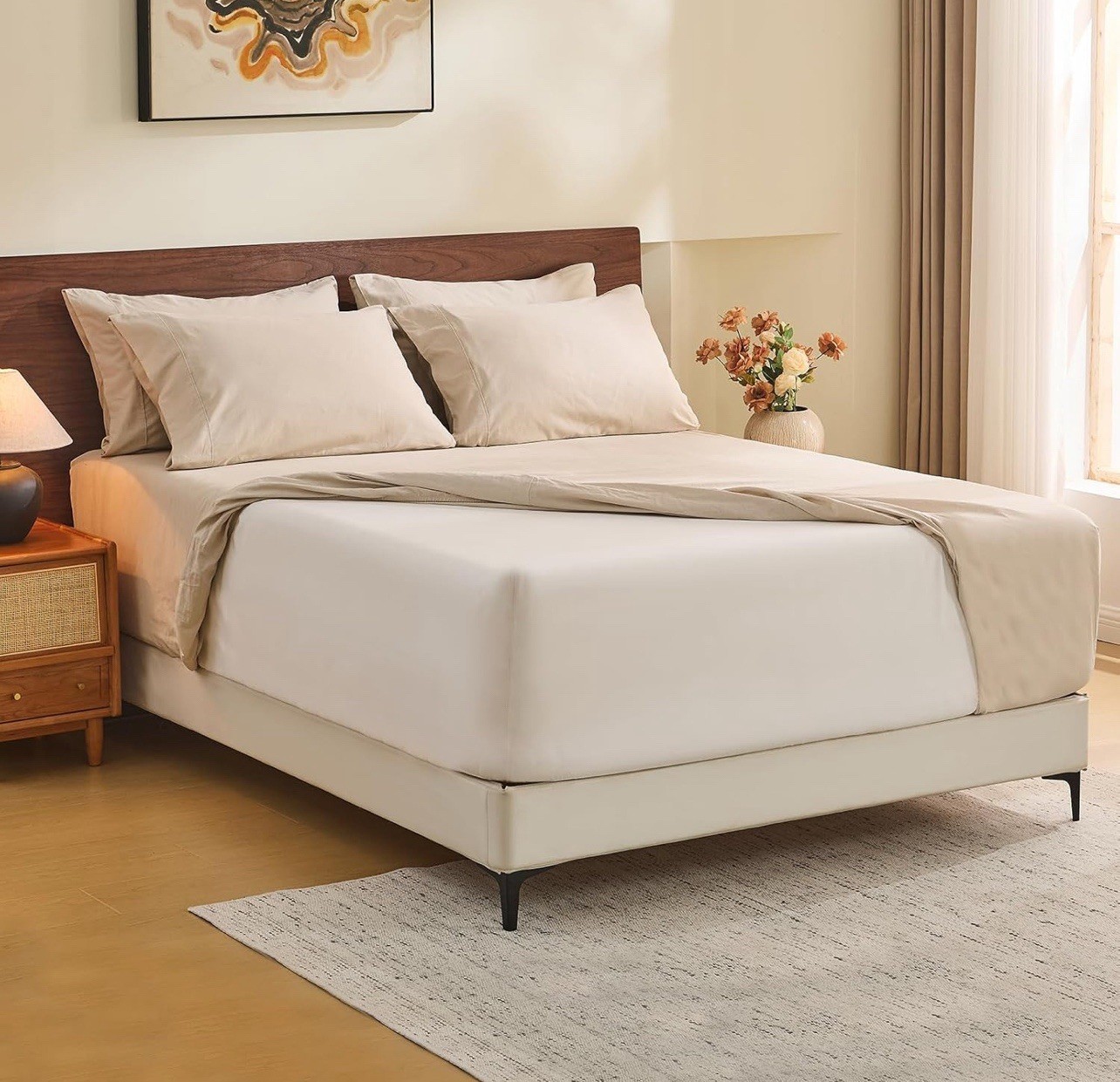 MEISHANG 100% French Pure Linen Sheets Queen Size - Extra Deep Pocket Sheet S...