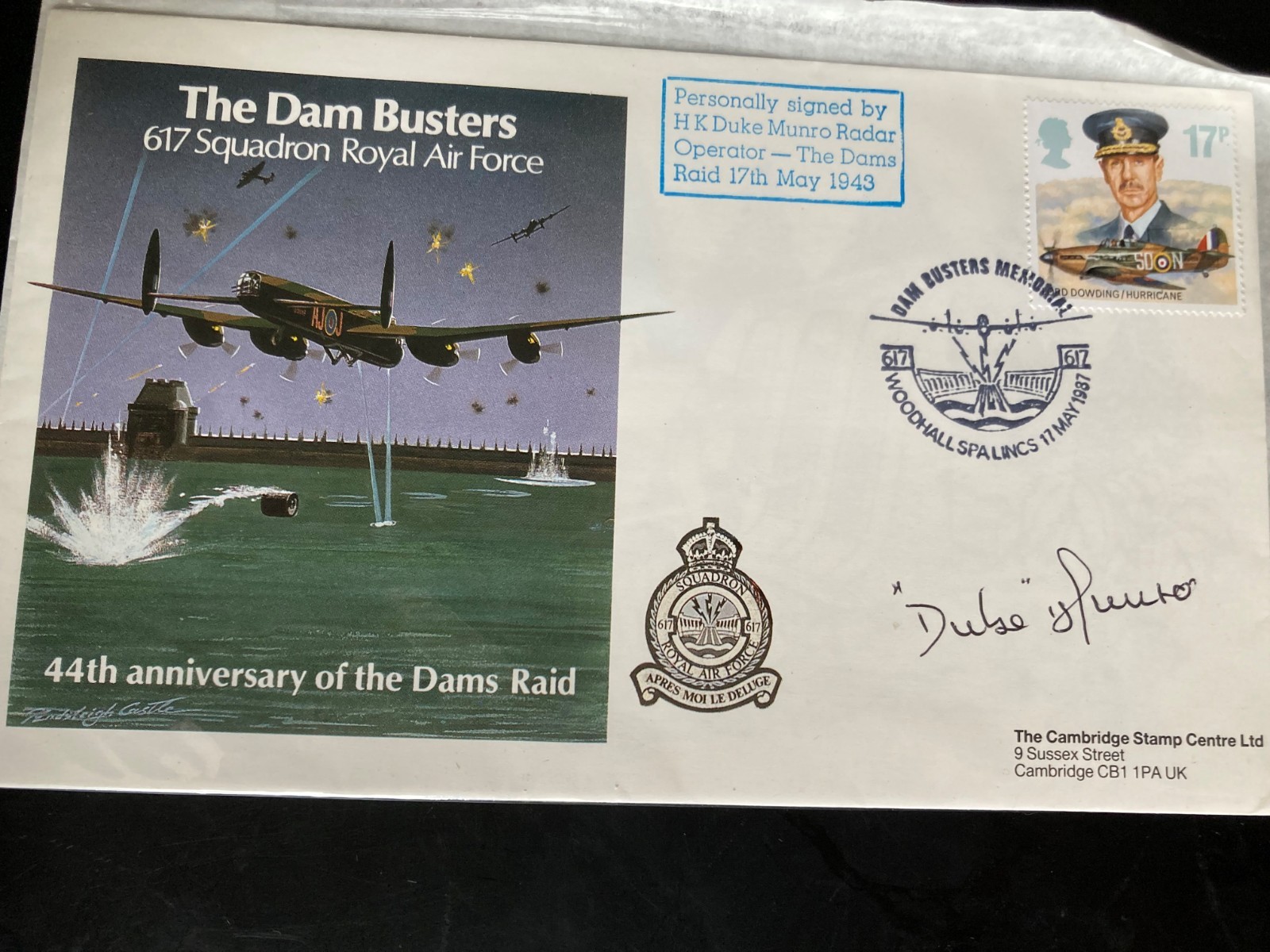 WW2 Dambuster Duke Munro signed limited edition 1987 44th ann Dambuster Raid FDC
