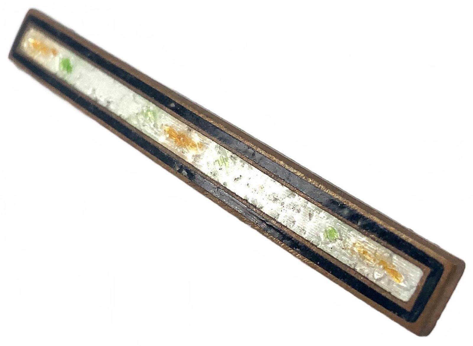 Vintage Enamel Brass Art Deco Bar Brooch Gold Tone Floral Petite Lapel Pin