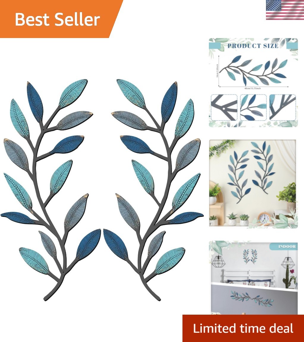 2 Pieces Metal Tree Leaf Wall Decor Vine Olive Branch Leaf Wall Art Living Ro...