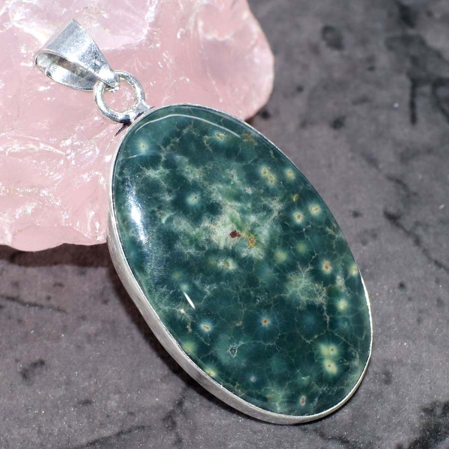 Ocean Jasper 925 Silver Plated Pendant 2.1" Valentine Gift Jewelry JW