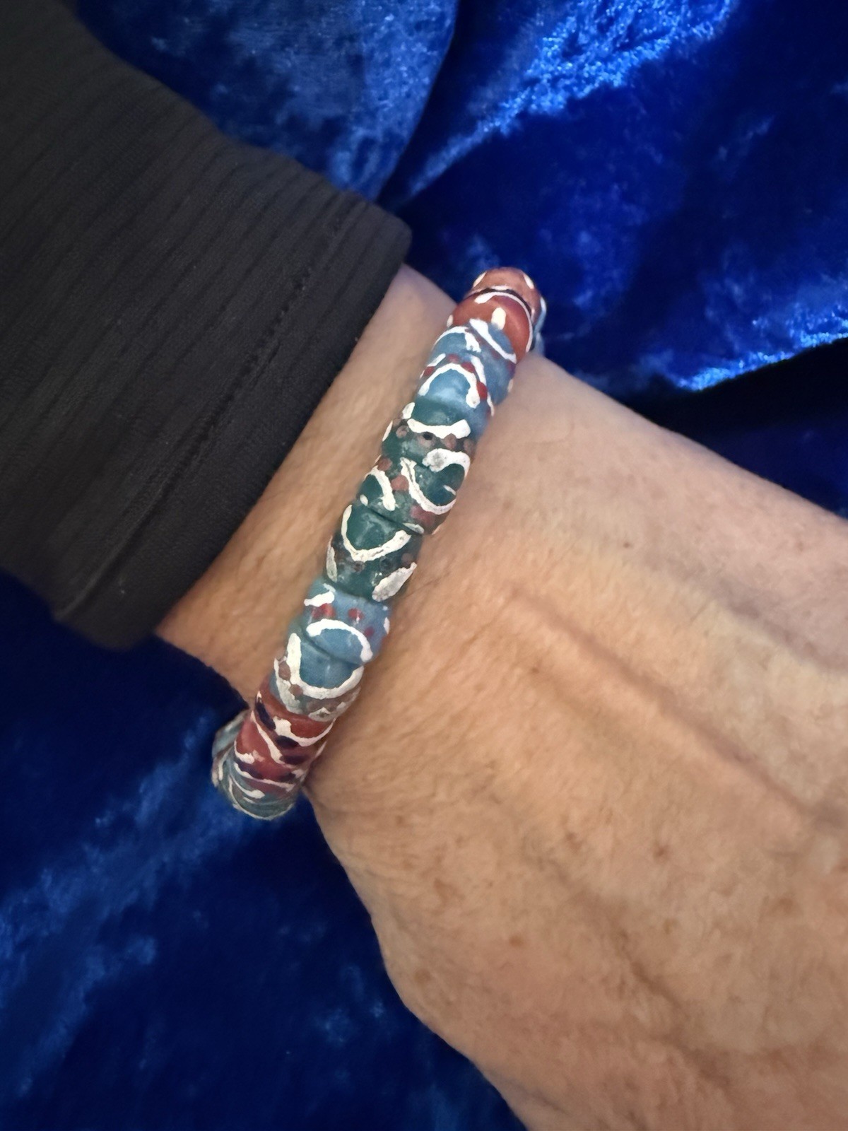 Rare Ghana Krobo Hand-Painted Powder Glass Beads - Artisan Tribal Trade Strand