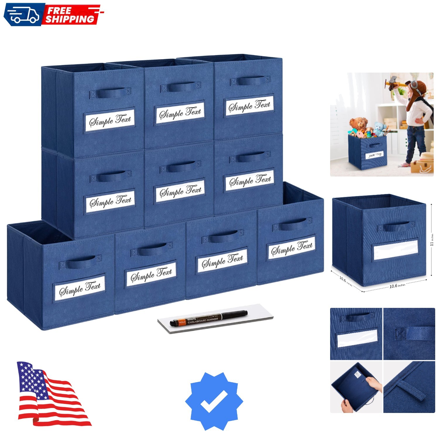 11 Inch Storage Cube,Storage bin Set of 10 Foldable Fabric Cube Storage Bins ...