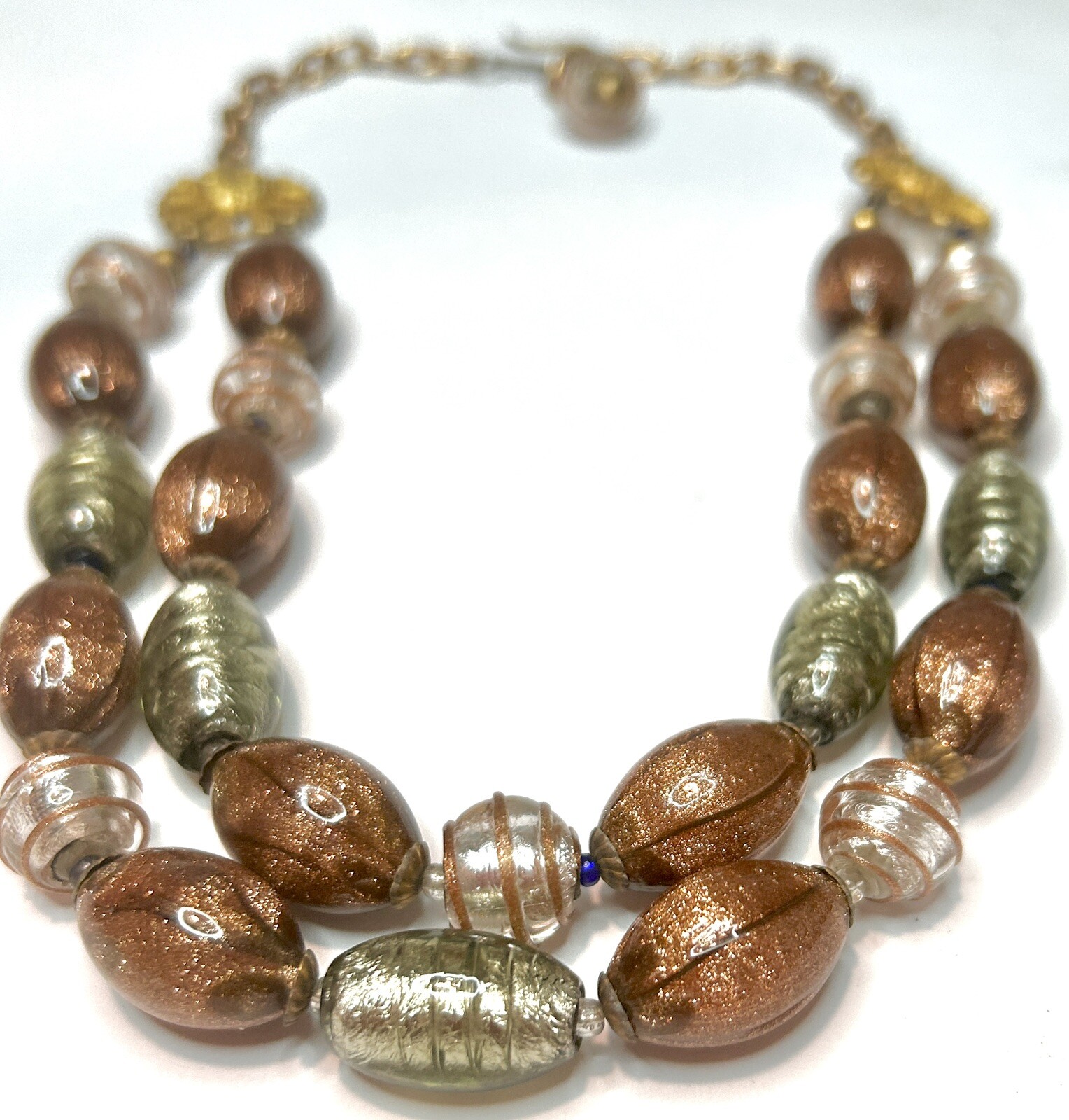 VTG MURANO Marked  ITALY Double Strand ITALIAN Venetian Foil Glass NECKLACE