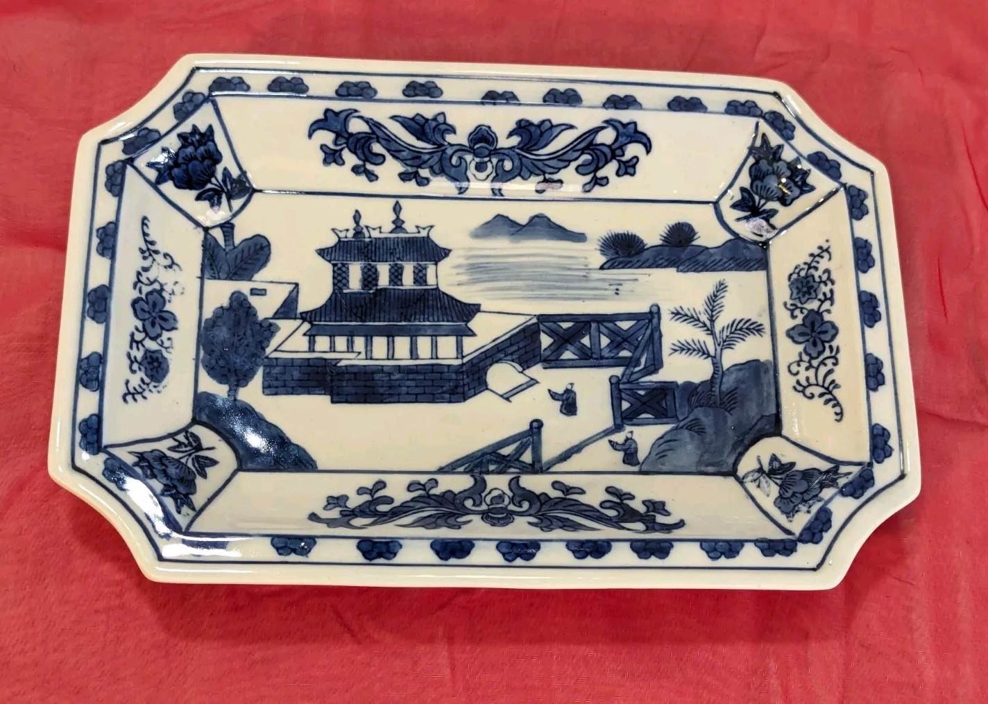 Chinese Blue and White Porcelain Mountains Rivers Tea Tray Antique Teaboard 10x7