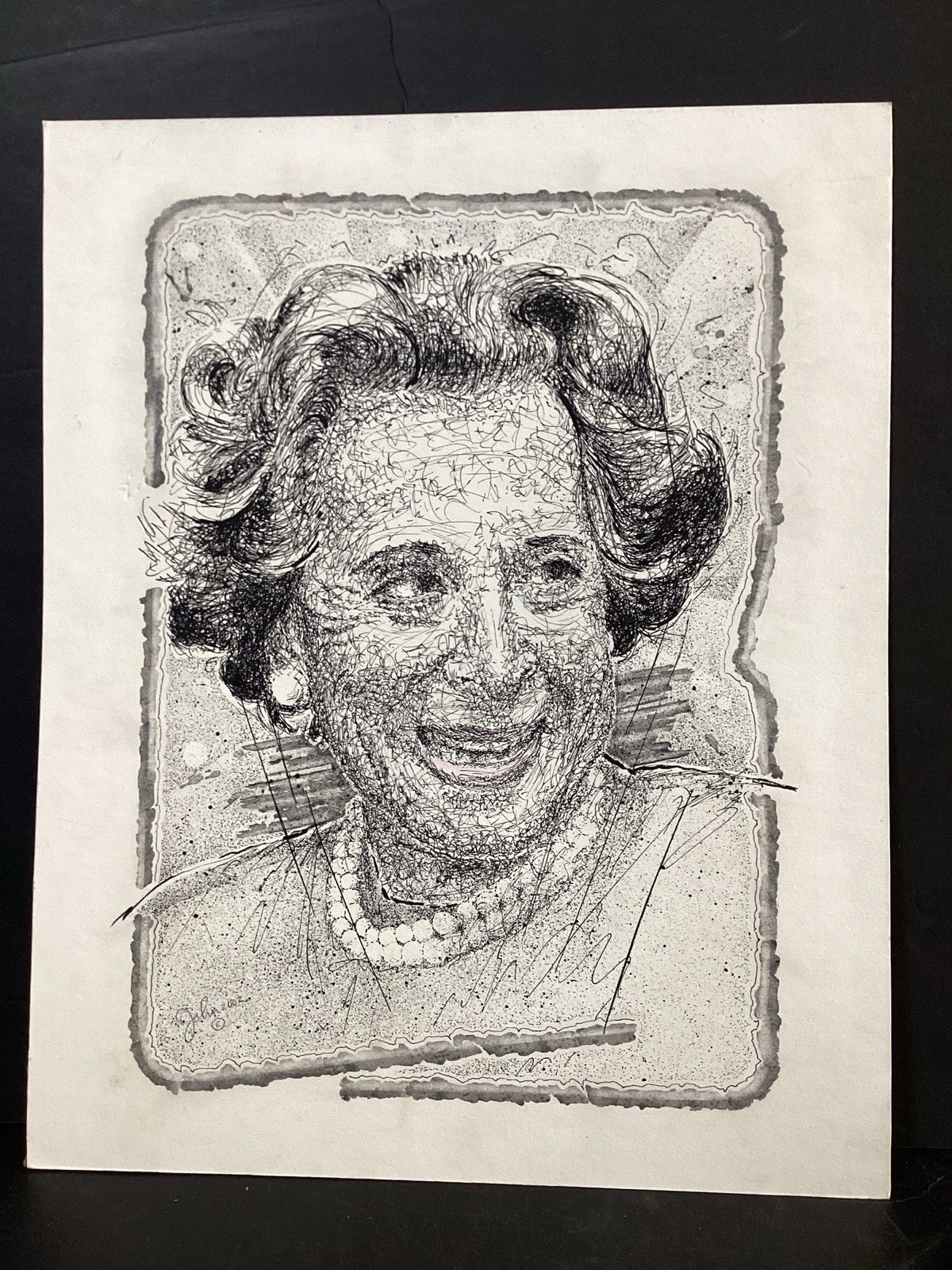 Original John C. Broomfield Pen & Ink Portrait of Kitty Carlisle Hart, Signed