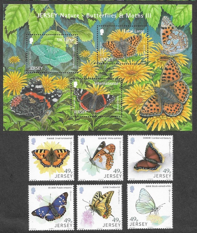 BUTTERFLIES INSECTS NATURE JERSEY  MIN SHEET + SET MNH