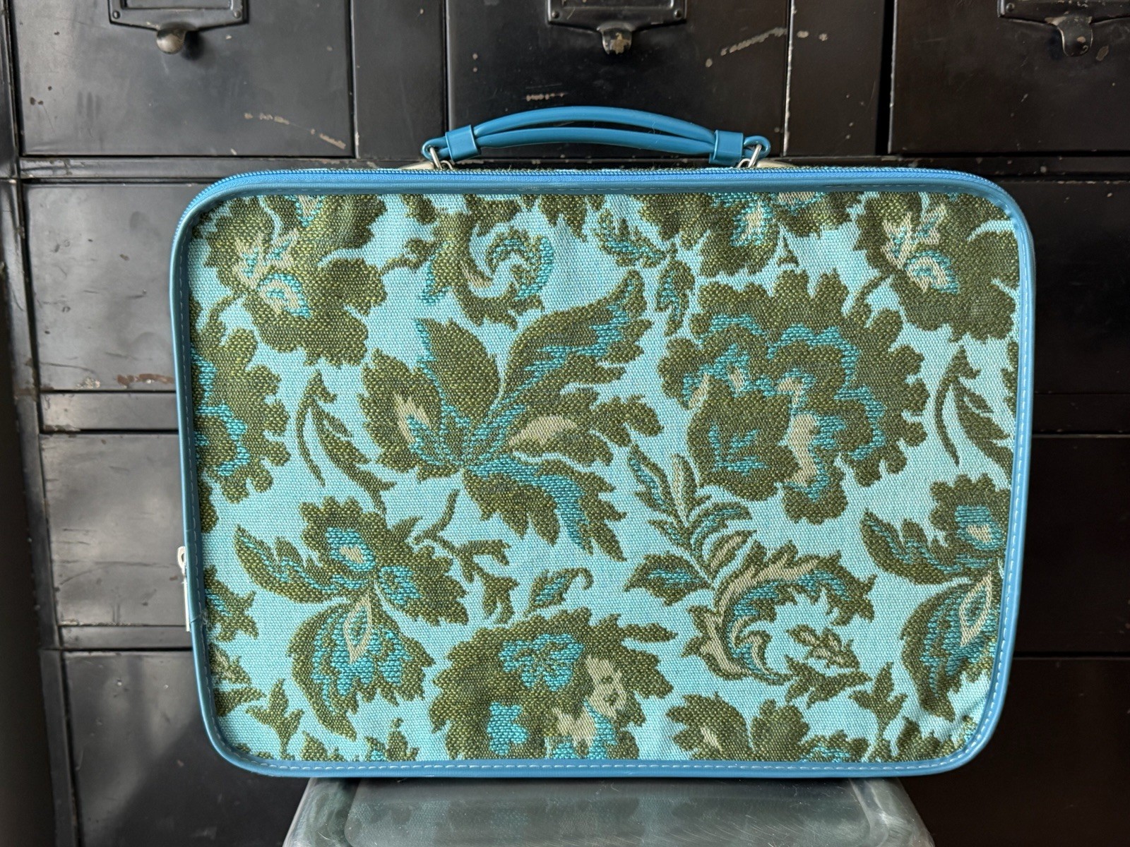 Vintage Pretty 70s Avon Lady Sample Case Floral Tapestry Small Suitcase Carry On