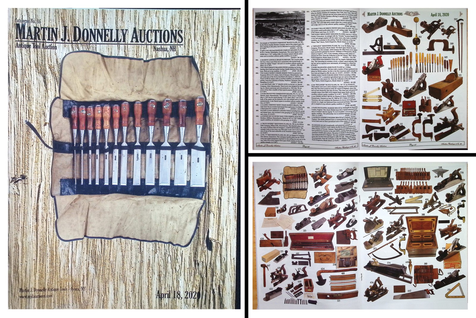Full Color April, 2020 Antique Tool Auction Catalogue with Prices Realized