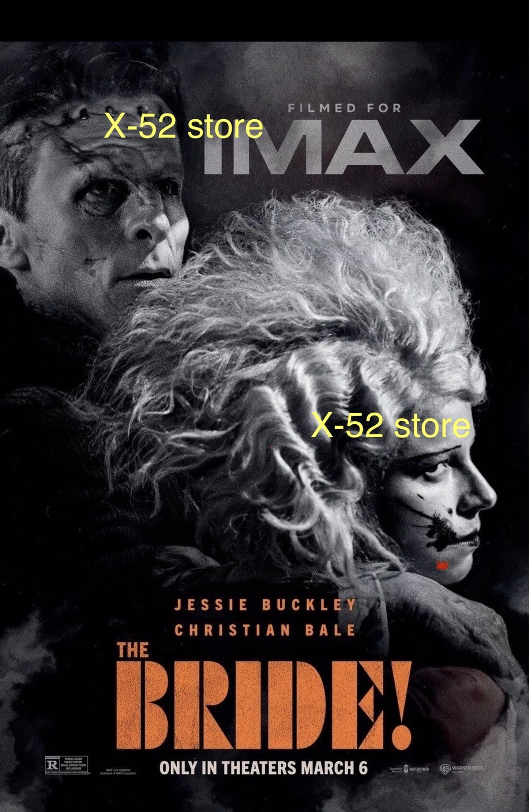 Bride Imax poster Frankenstein movie Jessie Buckley Christian Bale b&w 17x25