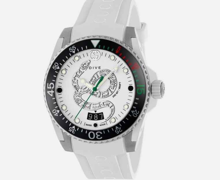 new Gucci Dive 40mm Unisex Watch White Dial / Rubber Strap Snake Motif YA136330