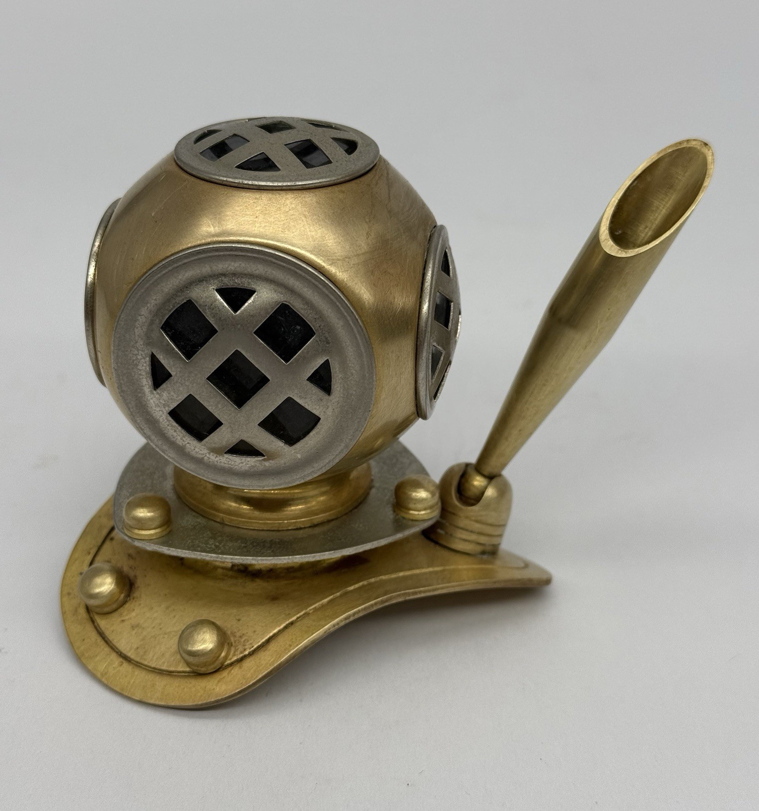 Vintage Brass Mini Sea-Scuba Diver's Helmet Replica Nautical Pen Holder 3.5”