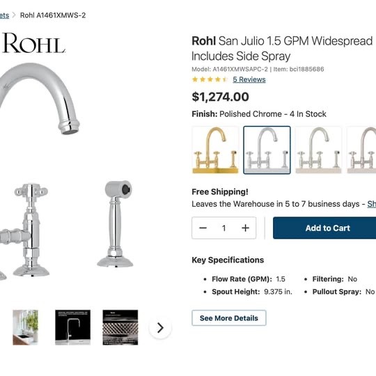 Rohl A1461LMWSAPC-2 San Julio Kitchen WideSpread Bridge Faucet Polished Chrome