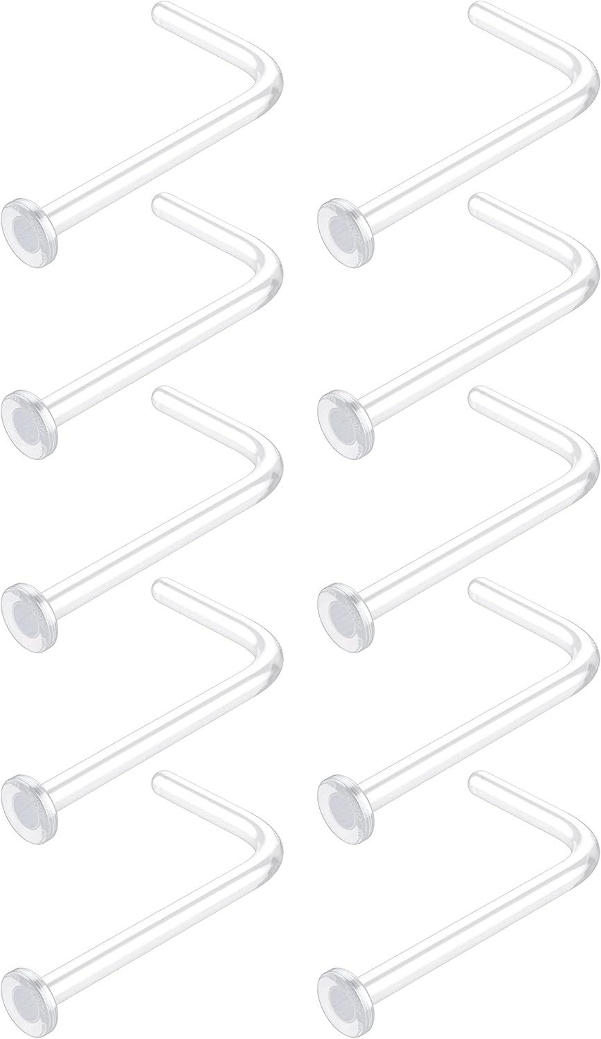 Clear Nose Studs for Work - L Shape Clear Nose Rings Piercing Retainers - Biofle